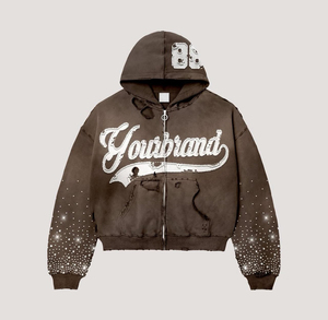 Sudaderas personalizables de gran tamaño con cremallera efecto de lavado ácido desgastado Logotipo de moda bordado estilo sólido ropa de calle sudaderas - Product Image 5