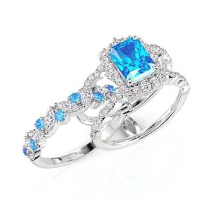ชุดแหวนเจ้าสาว Jeulia Custom Halo Radiant พร้อมตัวเสริมดีไซน์รูปคลื่น - Product Image 1