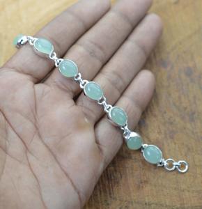 Pulsera clásica de estilo bohemio, joyería para mujer, joyería de plata de ley 925, pulsera hecha a mano con piedras preciosas de Calcedonia Aqua - Product Image 3