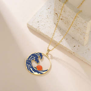 Colgante de Plata de Ley 925 con Moissanita y Ondas Marinas, Chapado en Oro de 14k, Collar de Esmalte, Joyería Vintage, Regalos para Mujeres y Hombres - Product Image 2