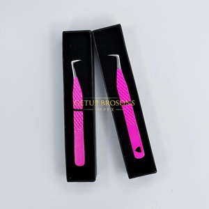 Pince à épiler professionnelle pour extensions de cils Getup Brosons Impex en acier inoxydable, à 90 degrés, rose vif, avec revêtement en poudre - Product Image 5