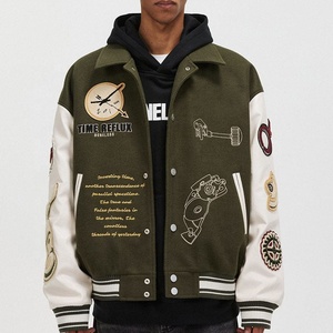 แจ็กเก็ตเบสบอลปักลายกำมะหยี่ไม่มีลายสำหรับผู้ชายเสื้อแจ็กเก็ตเบสบอลสำหรับนักศึกษามหาวิทยาลัยแฟชั่นโอเวอร์ไซส์ - Product Image 1