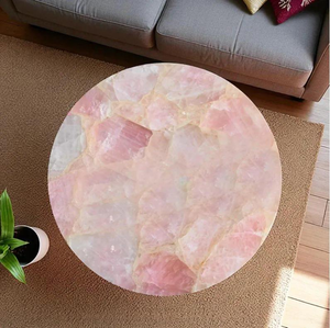 Table basse en pierre de quartz rose artisanale de luxe, pièce maîtresse unique pour le salon - Product Image 3
