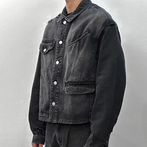 Chaqueta de Mezclilla con Logotipo Personalizado, Estilo Urbano, Vintage, Lavada, con Efecto Desgastado, Cuello Camisero, Chaqueta de Mezclilla para Hombre - Product Image 3