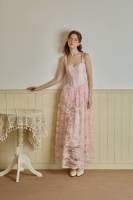 Robes décontractées maxi longueur sans manches à col carré du Vietnam HELLEN - Robe en dentelle florale 3D jacquard KD46