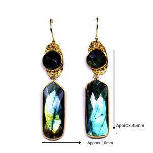 <b>Wedding</b> Wear 925 Sterling Silver <b>Gold</b> Plated Jewelry Labradorite Gemstone Women Hanging Earring Set - Product Image 1