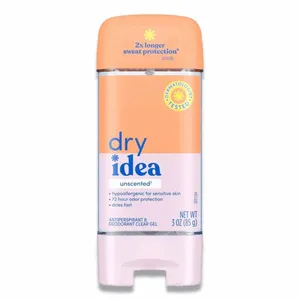 New Dry Idea Gel Deodorant & Antiperspirant, 2X Longer Sweat Protection, 72 Hour Odor Protection, Unscented, 3 oz