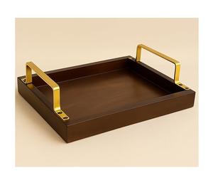 Bandeja de servicio de madera de diseñador de fabricante confiable con mango de metal pieza hecha a mano duradera única artística - Product Image 1