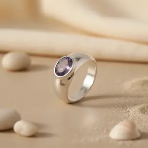 Anillo de Plata 925 con Amatista para Mujer, Joyería con Piedras Preciosas, Regalo, Anillo Elegante, Relojes - Product Image 1