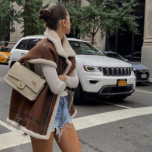 Chaqueta de chaleco tejido transpirable de cuero genuino para mujer al por mayor - Product Image 6