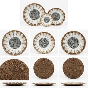 Ensemble de paniers en macramé en plastique recyclé à base de peau de banane naturelle, décoration murale tournesol, plateau rond peu profond, pour une mise en scène artistique pure et une décoration d'intérieur artisanale - Product Image 2