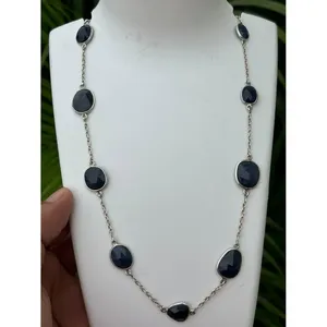 925 Silver <b>Necklace</b> Blue Sapphire Rhodium Gold Plating Vintage Religious Heart-shaped Chain Inlaid Bezel Set <b>Ruby</b> Pearl Trendy - Product Image 3