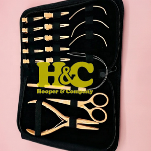 Hair Extension Tools Kit Beige Plier Scissors Needles Pouch Mini Peach Hair Tool Kit Stainless Steel <b>Tape</b> Clip Loop logo offer - Product Image 2