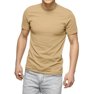 Camiseta de manga corta con cuello redondo para hombre Camiseta de algodón liso sólido Tamaño grande y alto disponible - Product Image 4