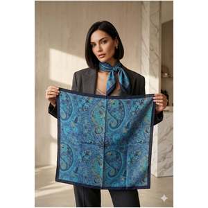 Women's Patterned Satin <b>Neck</b> <b>Scarf</b> Bandana 70x70 Blue Navy FLR2007 - FLR2007-blue - Product Image 1