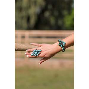 Tillie John Fashion <b>Cuff</b> <b>Bracelet</b> Mixed Turquoise & Sterling <b>Silver</b> Cluster Design - Product Image 1