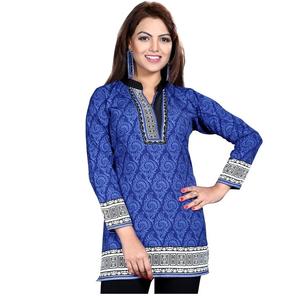 Nouvelle tendance pour femmes en pur coton coupe droite Kurti avant imprimé joug fente latérale été teint en plaine prix de gros exportation en vrac - Product Image 1