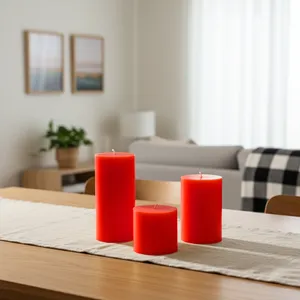 Triple Red <b>Paraffin</b> Cylindrical Candle Set for Home Decoration - Product Image 1