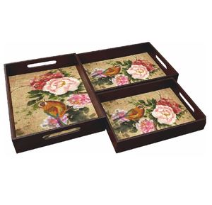 Bandeja de madera duradera con bandeja de servicio decorativa y funcional de arte esmaltado colorido para uso diario y decoración de hoteles - Product Image 3