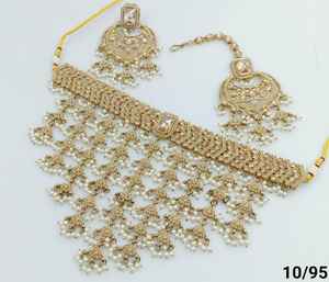 Joyería india tradicional y de moda chapado en oro Motipearl & Kundan con pendiente y conjunto de collar combinado Maagtika para mujer - Product Image 4