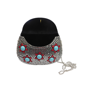 Sac en tissu de velours avec perles grises et blanches et pierre dorée Ambroïdry Design polyvalent Sac en tissu de velours pour femme Meilleure qualité - Product Image 2