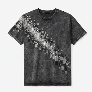 Camiseta de Hombre de Lujo al por Mayor, 100% Algodón, de Alta Calidad, Gruesa, con Cuello Personalizado, Adornada con Perlas, Ajustada, Transpirable - Product Image 5