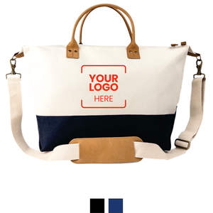 Bolsa de Viaje de Fin de Semana de Lona Premium de Lujo, 20x14x10, Cierre de Cremallera, Cuero Ecológico, Herrajes de Latón, Compartimento para Portátil - Product Image 6