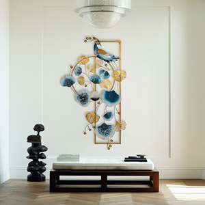 Décoration murale élégante en métal géométrique motif paon pour salon, couloir et restaurants - Product Image 3