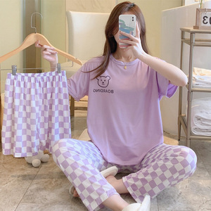 Nuovo Set Estivo da Donna in Tre Pezzi, Versione Coreana, Abbigliamento Casual <span class=keywords><strong>per</strong></span> <span class=keywords><strong>Casa</strong></span>, Completo con Pantaloni a Vita Elastica e Maniche Corte, Set Pigiama - Product Image 3