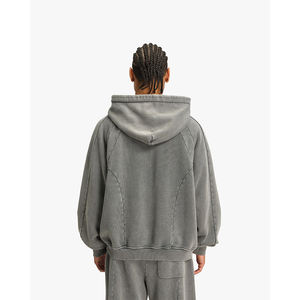 Sweat à capuche unisexe de grande taille 500 Gsm Acid Wash Fleece Heavyweight Logo personnalisé 3d Embossed 100% Cotton Mens Zip Up Hoodies - Product Image 4