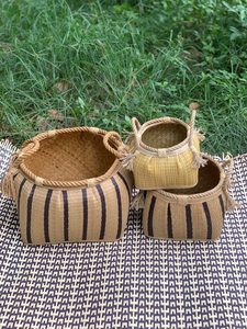 Panier de rangement des aliments en bambou tissé avec couvercle tente plateau de service à pain aux fruits ensemble pliant avec couvercle décoratif ECO PRODUCTS - Product Image 3