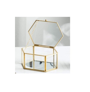 Decorative Square Gold Transparent Glass Brass Terrarium <b>Trinket</b> Ring Jewelry Display <b>Box</b> Modern Design Custom Size Personalized - Product Image 4