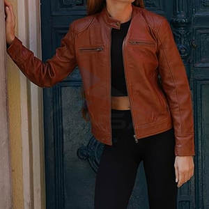 Chaqueta de Cuero de Cordero Auténtico para Mujer, Chaqueta de Motociclista Estilo Café Racer, Cuero Genuino de Primera Calidad, Elegante - Product Image 5