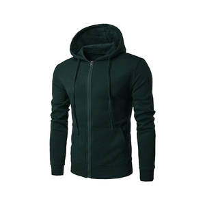 Sweat-shirt à capuche à manches longues de couleur unie pour hommes, veste à fermeture éclair et cordon de serrage avec poches - Product Image 1