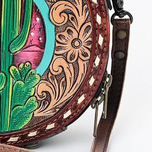 Nueva bolsa de cantimplora de moda occidental de alta calidad, forro de lona de cuero con cremallera, estilo Vintage, bandolera Circular para mujer - Product Image 4