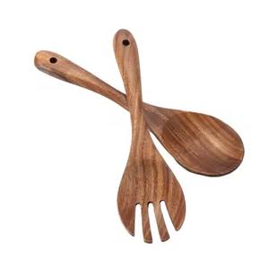 Ensemble de serveurs à salade en bois d'acacia avec poignée en émail, écologique et lavable au lave-vaisselle, outils à salade pour la maison et les restaurants - Product Image 6