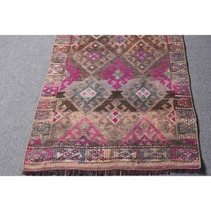 Tapis turc vintage de 27x11 pieds, rose et marron, tapis plat en laine tissée avec support en latex pour décorations de salon - Product Image 4