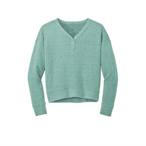 <b>Women's</b> Blue <b>V</b>-<b>Neck</b> Pullover Lightweight Breathable <b>Sweatshirt</b> for Layering Casual Style with Front Logo for Winter - Product Image 1