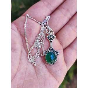 925 <b>Solid</b> Sterling <b>Silver</b> <b>Necklace</b> for Women Green Onyx Pendant Geometric Chain Boho Jewelry Gift Featuring Green Onyx Gemstone - Product Image 5