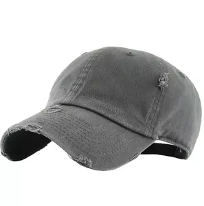 Gorra de Béisbol Personalizada Gris Oscuro Lavada, Estilo Retro Desgastado, Gorra de Papá Vintage Grunge, Gorra Rota, Fabricante Mayorista - Product Image 1