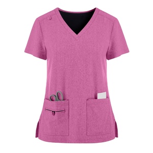 Haute exposition femmes gommage ensemble doux col en v chemise taille élastique Logo personnalisé taille hôpital médical en gros bas prix gommage ensemble - Product Image 1