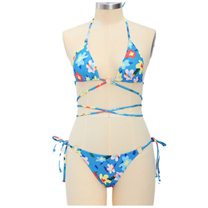 Wholesale Hot Girls Sexy Animal Print Backless Triangle Bra Chest <b>String</b> <b>Bikini</b> <b>Set</b> Quick Dry Breathable Women Stylish Swimwear - Product Image 1