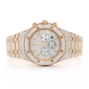 Montre à quartz en acier inoxydable Moissanite, entièrement sertie de diamants, pour homme - Product Image 3