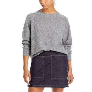 Maglione girocollo da donna in cashmere grigio C by Bloomingdale's, taglia L, traspirante, con bordo arrotolato, cardigan in tessuto con logo frontale - Product Image 1