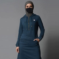 Sudadera con Capucha Larga para Mujer, Estilo Islámico Modesto, para Invierno, Otoño y Verano, 100% Algodón, Felpa Lavada, Bordada con Pedrería, 300 GSM