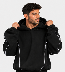 OEM Men's <b>Black</b> Contrastline Hoodie's Casual Oversized Breathable Men's <b>Sweatshirts</b> Premium Fleece Men's Pullover Hoodie - Product Image 4
