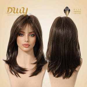 Perruque synthétique mi-longue brune Tanya-DWY avec partie libre et dentelle frontale - Product Image 2