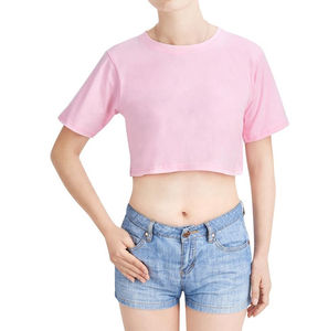 Tops cortos bordados personalizados para mujer, camiseta de manga corta 100% de algodón, top corto holgado, camisetas de yoga y gimnasio - Product Image 3