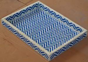 Plateau en bois avec incrustations de corne artisanale - Plateau de service multifonctionnel durable de luxe indien respectueux de l'environnement - Product Image 2