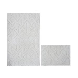 Juego de Alfombras de Baño Modernas Geométricas de Jacquard de Algodón Reciclado Blakel Ecru, 2 Piezas, 40x60 cm + 60x100 cm - Product Image 2